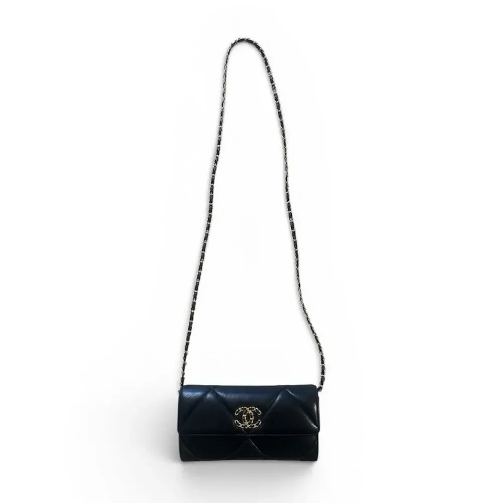 Chanel 19 Flap Wallet with Chain Quilted Lambskin Leather Gold Hardware - Picture 3 of 14